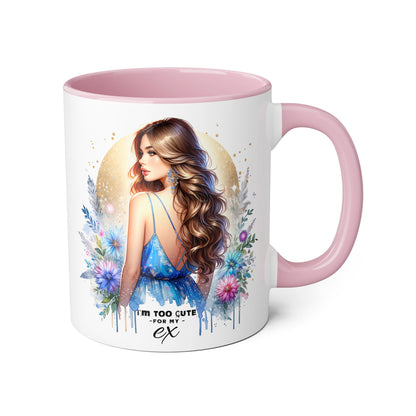 I'm Too Cute For My Ex Chic Accent Mug Designs, Coffee Cup Gift, Floral Artwork, Cute Mug, Inspirational Coffee Mug for Her, Ex Gift Idea, Stylish Drinkware