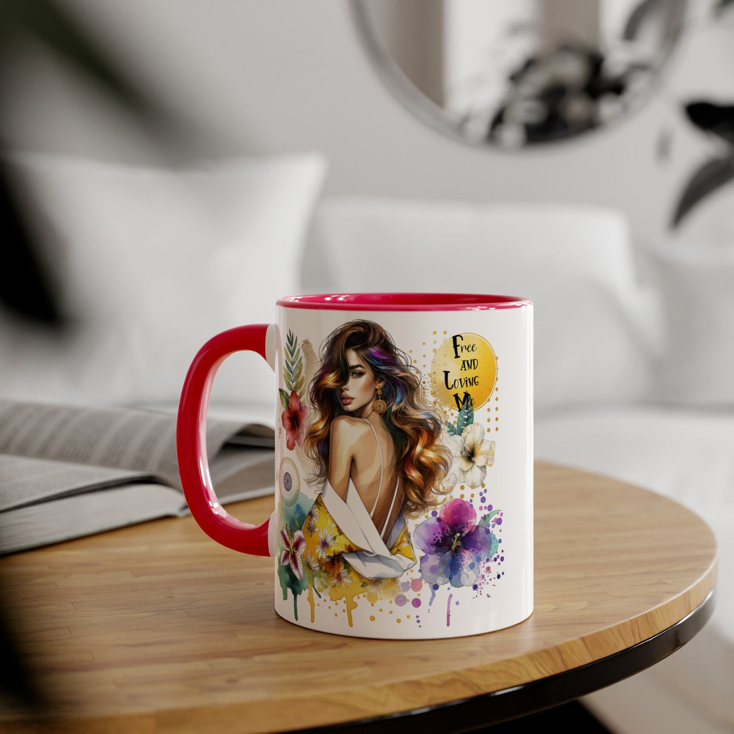 Colorful Artistic Accent Mug - "Free and Loving Me" - Vibrant Coffee Mug for Art Lovers, Gift for Her, Inspirational Drinkware, Home [...]