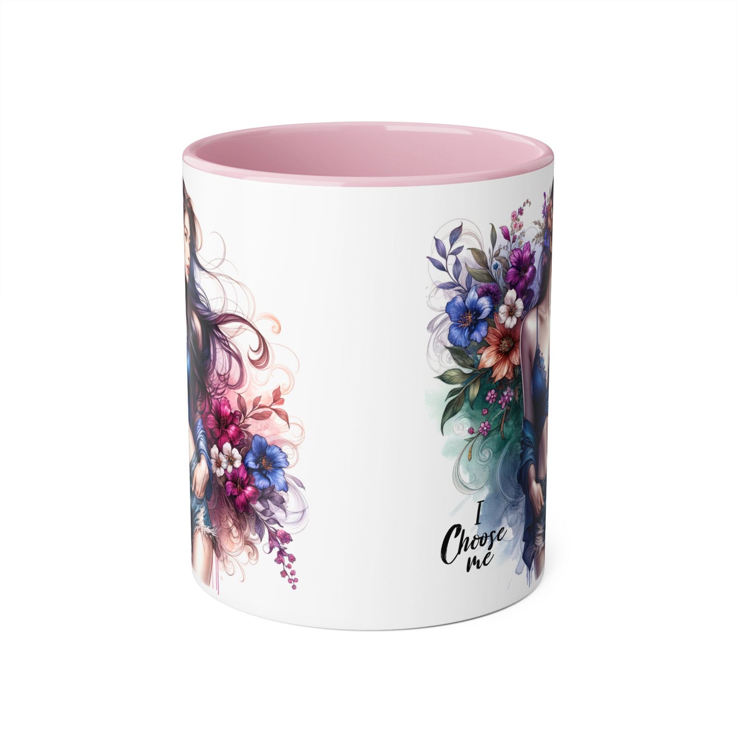 Floral Accent Mug, I Choose Me Design, Artistic Coffee Cup, Gift for Her, Home Décor, Tea Lover’s Essential
