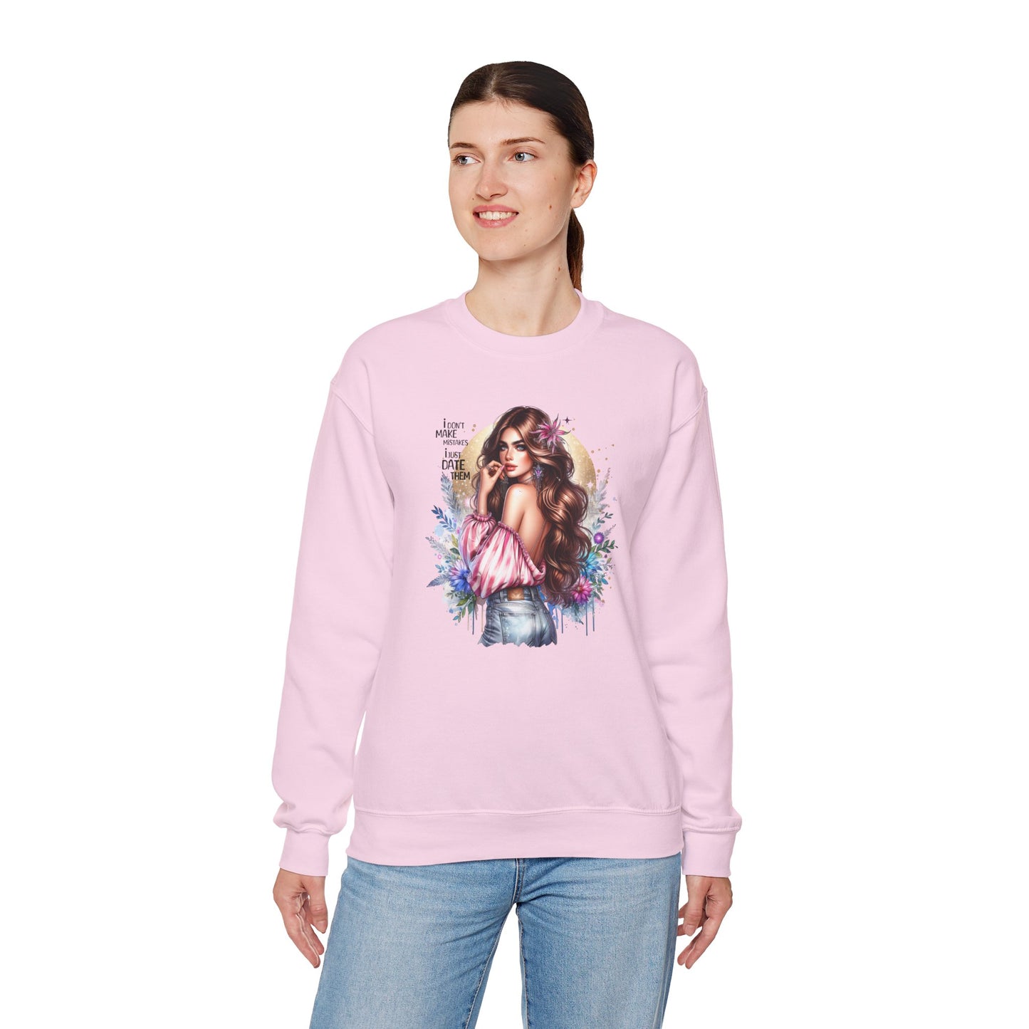 I Don't Make Mistakes, I Just Date Them Boho Chic Crewneck Sweatshirt, Cozy Gift for Her, Fashionable Layering Piece, Art-Inspired Apparel, Perfect for Special Occasions