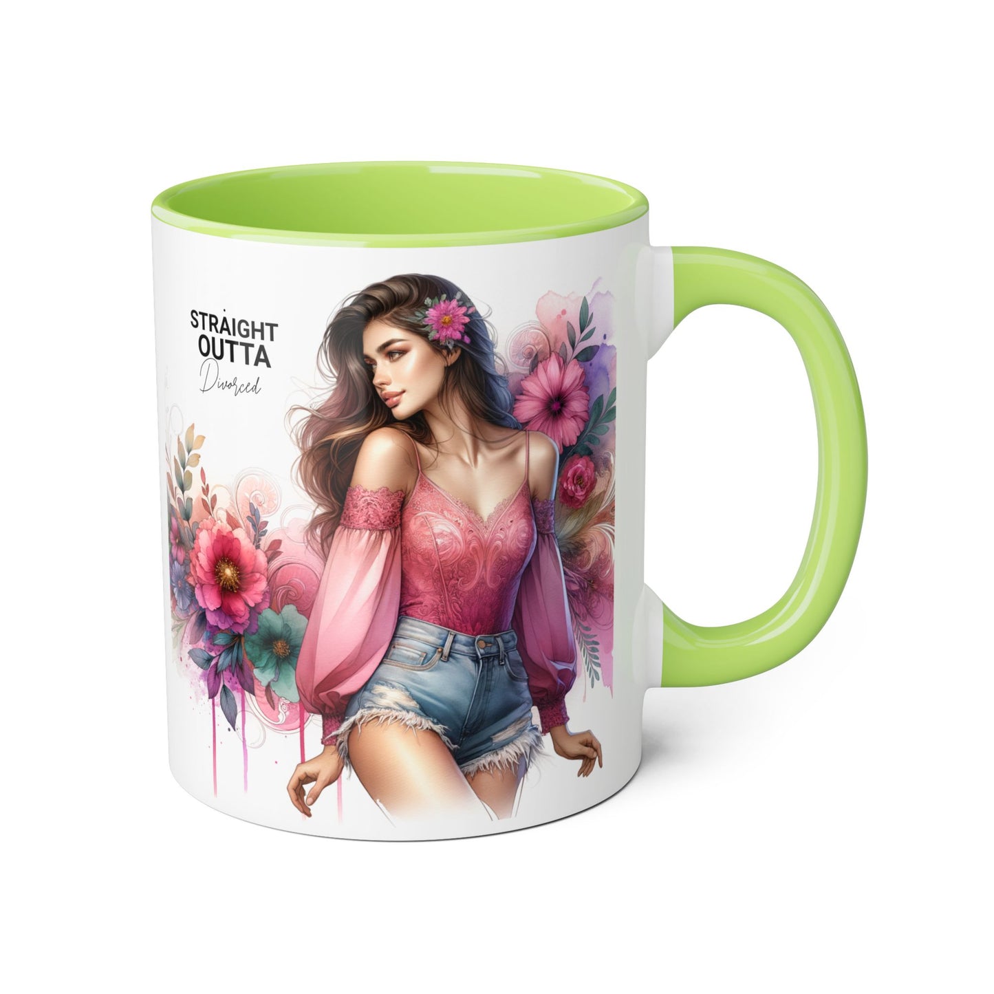 Straight Outta Divorced Humoristic Stylish Accent Mug, Floral Coffee Cup, Gifts for Her, Straight Outta, Unique Art Mug, Home Decor, Birthday Present