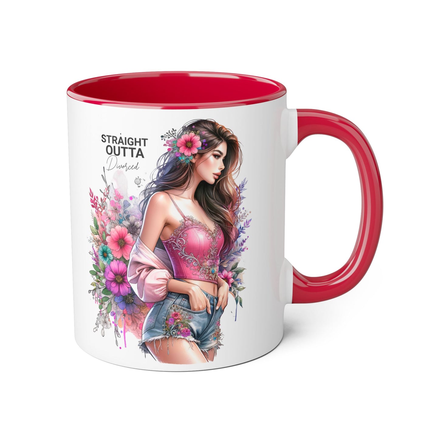 Straight Outta Divorced Humoristic Floral-Inspired Accent Mug, Perfect for Gifts, Home Decor, Coffee Lovers, Tea Enjoyers