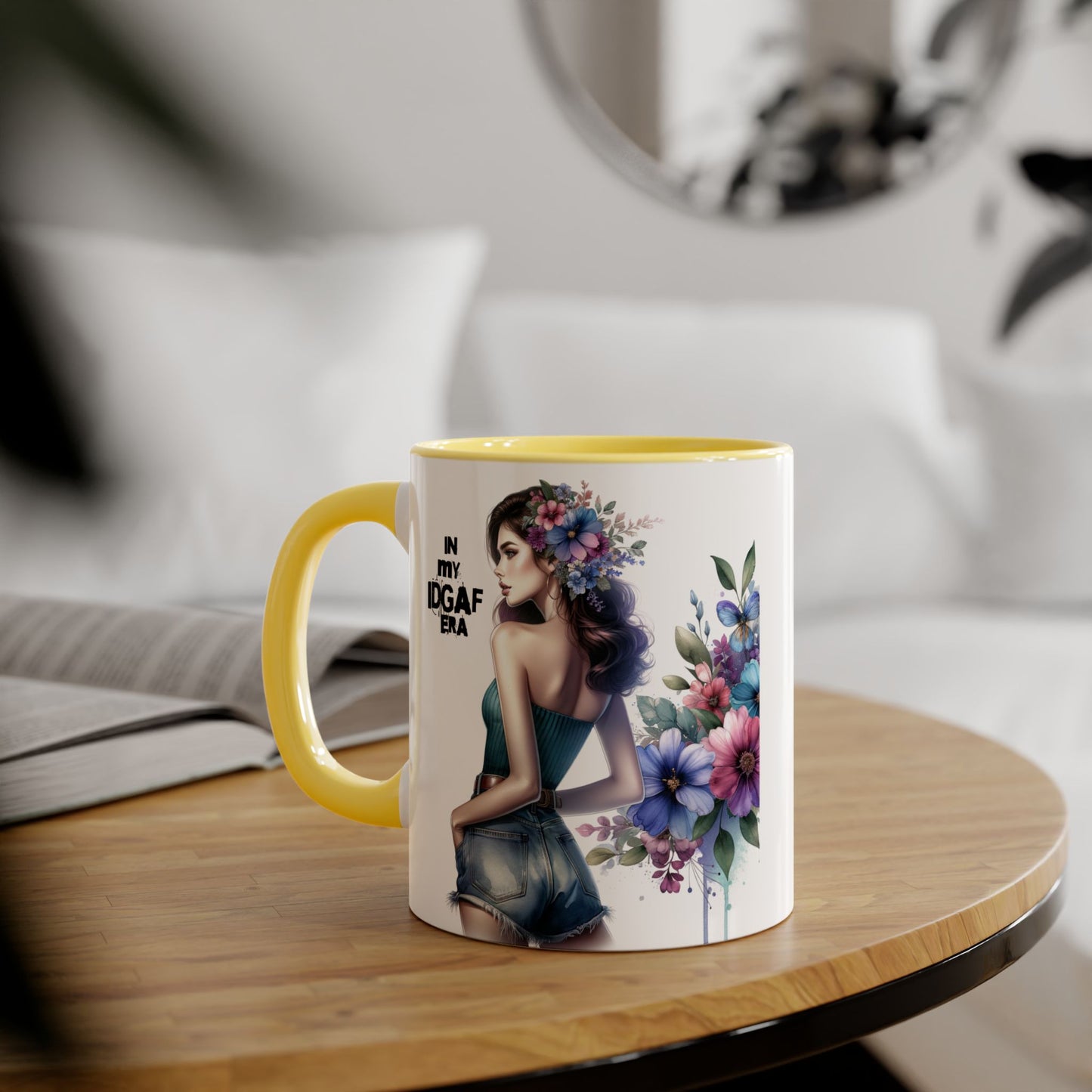 Bold Floral IDGAF Era Mug | Unique Coffee Gift | Retro Vibes | Sassy Tea Cup | Fun Home Decor | Statement Drinkware | 11oz Accent Mug