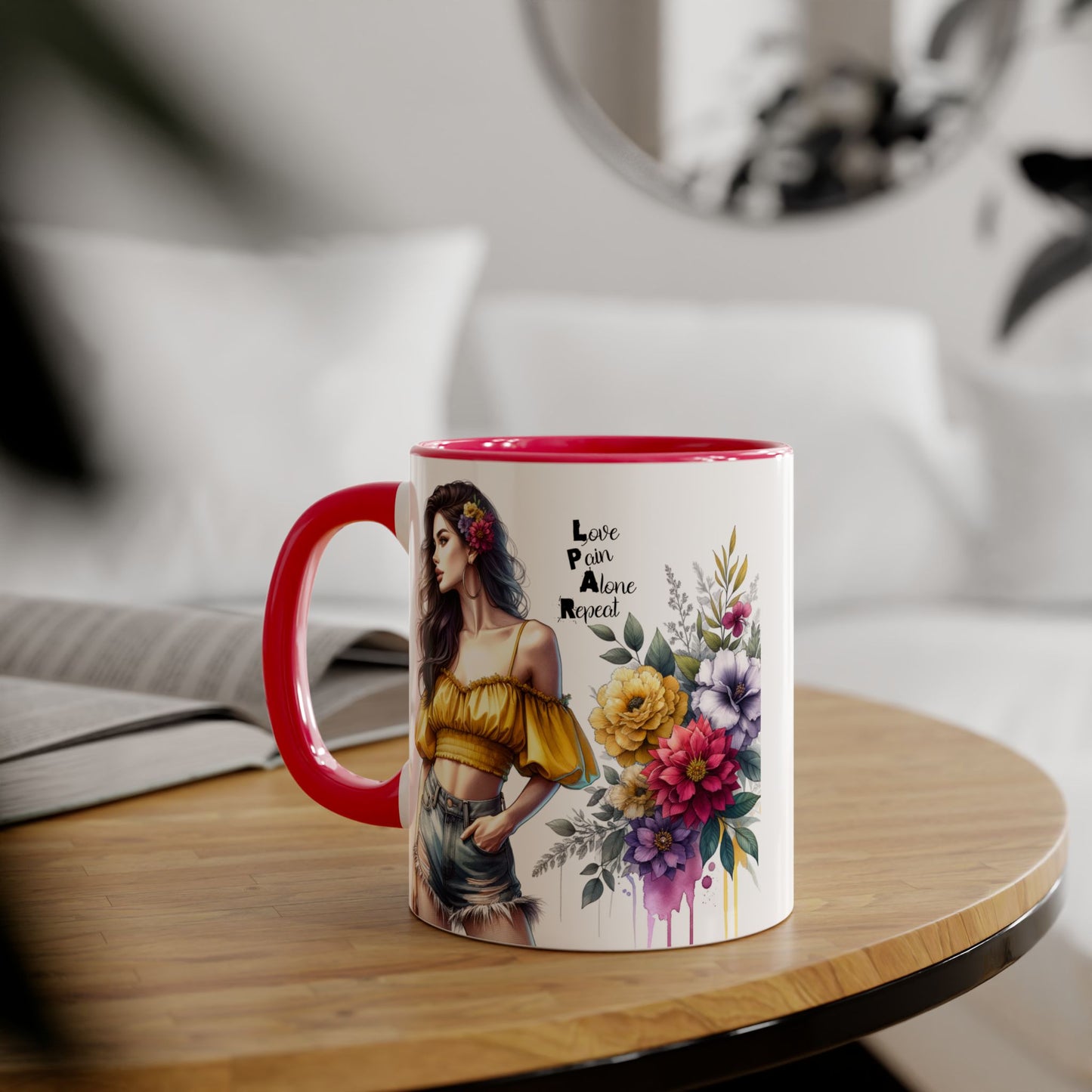 Boho Floral Accent Mug, Stunning Gift for Tea Lovers, Home Decor, Coffee Lover's Gift, Birthday Present, Art Print Mug