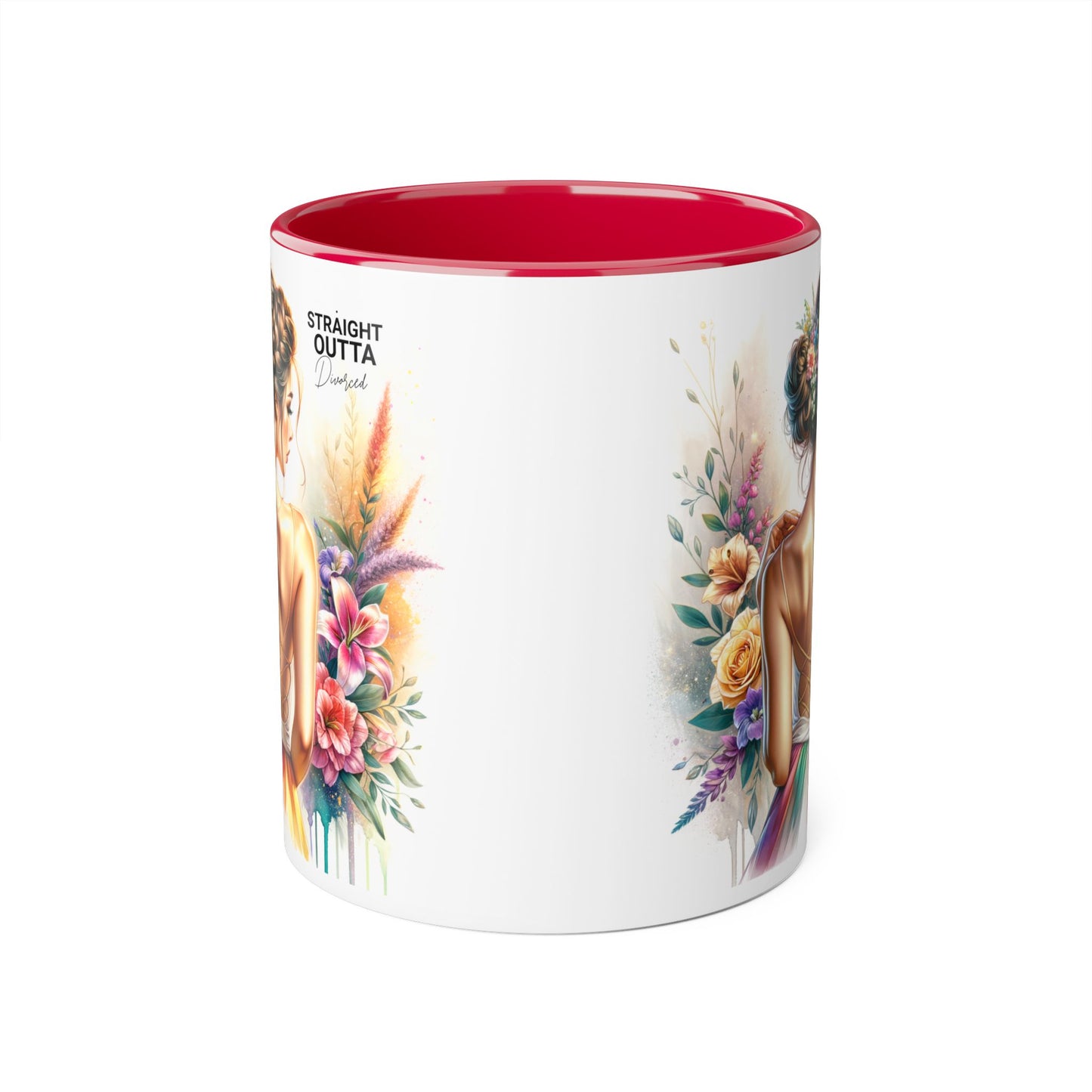 Straight Outta Divorced Humoristic Artistic Accent Mugs, 11oz | Botanical Floral Designs | Perfect Gift for Art Lovers, Home Decor, Birthday, Coffee Enthusiasts, Tea Lovers