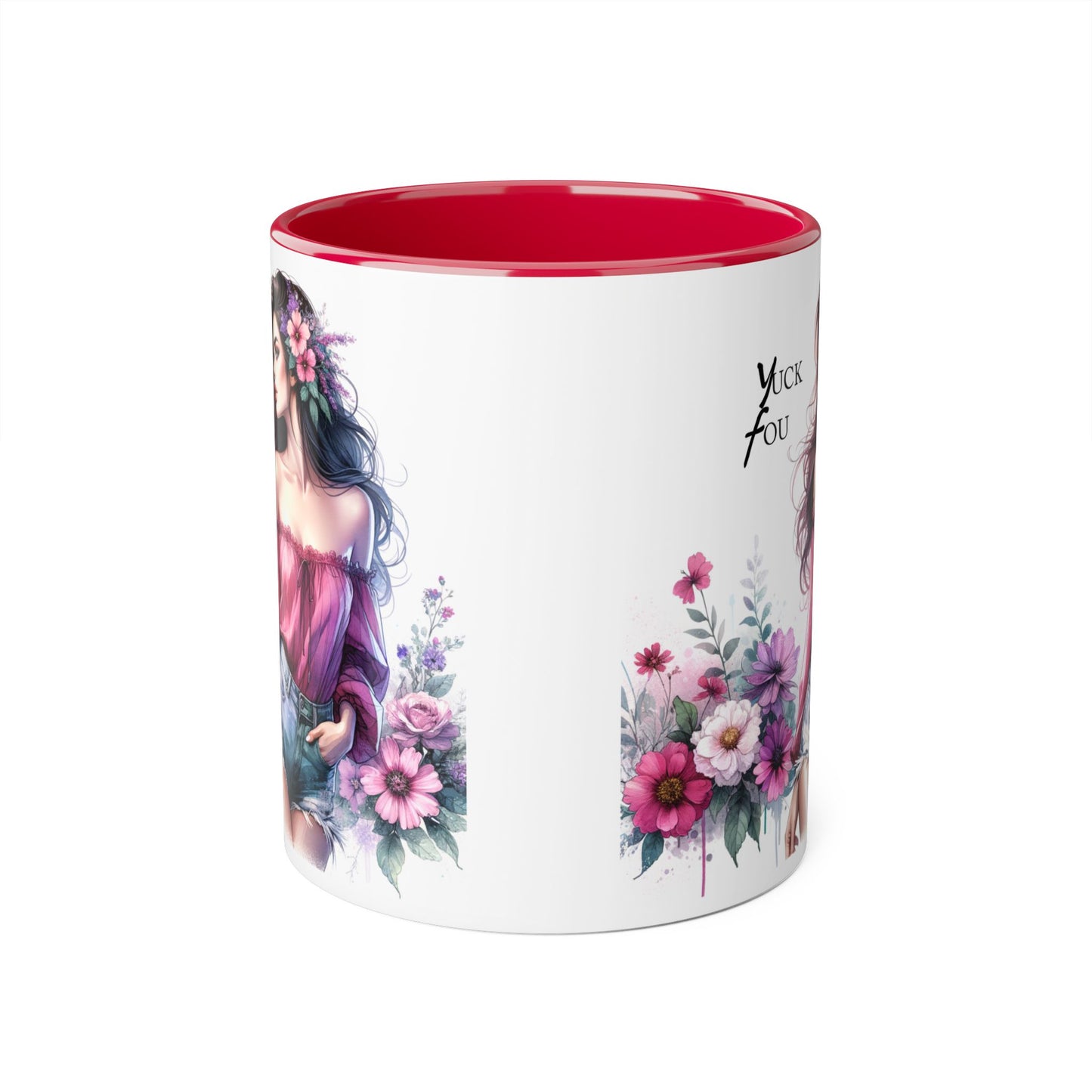 Yuck Fou Floral Boho Accent Mug, 11oz Coffee Cup, Gifts for Her, Birthday Present, Unique Art Mug, Home Decor