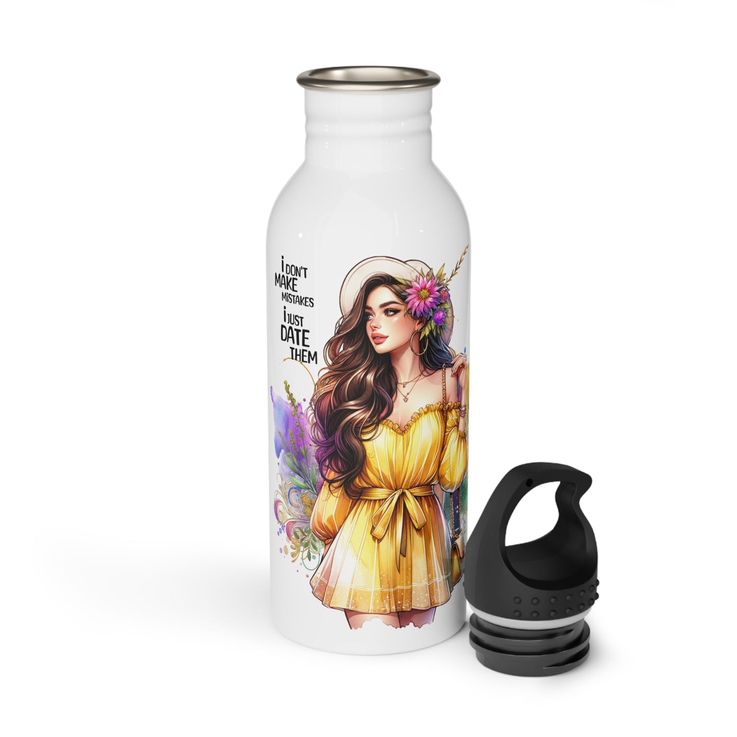 I Don't Make Mistakes, I Date Them Chic Traveling Water Bottle with Inspirational Quote, Reusable for Fitness, Outdoor Adventures, Gym, Eco-Friendly Gift for Her