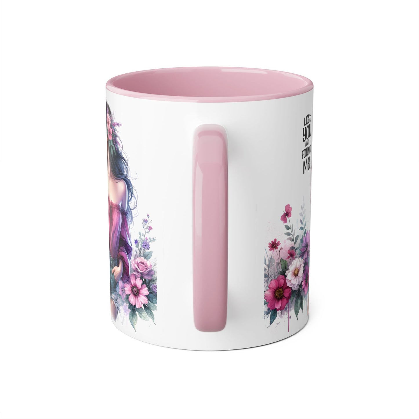 Lost You and Found Me Floral Beauty Accent Mug, Coffee Cup, Gift for Her, Inspirational Quote Mug, Artistic Drinkware, Home Decor