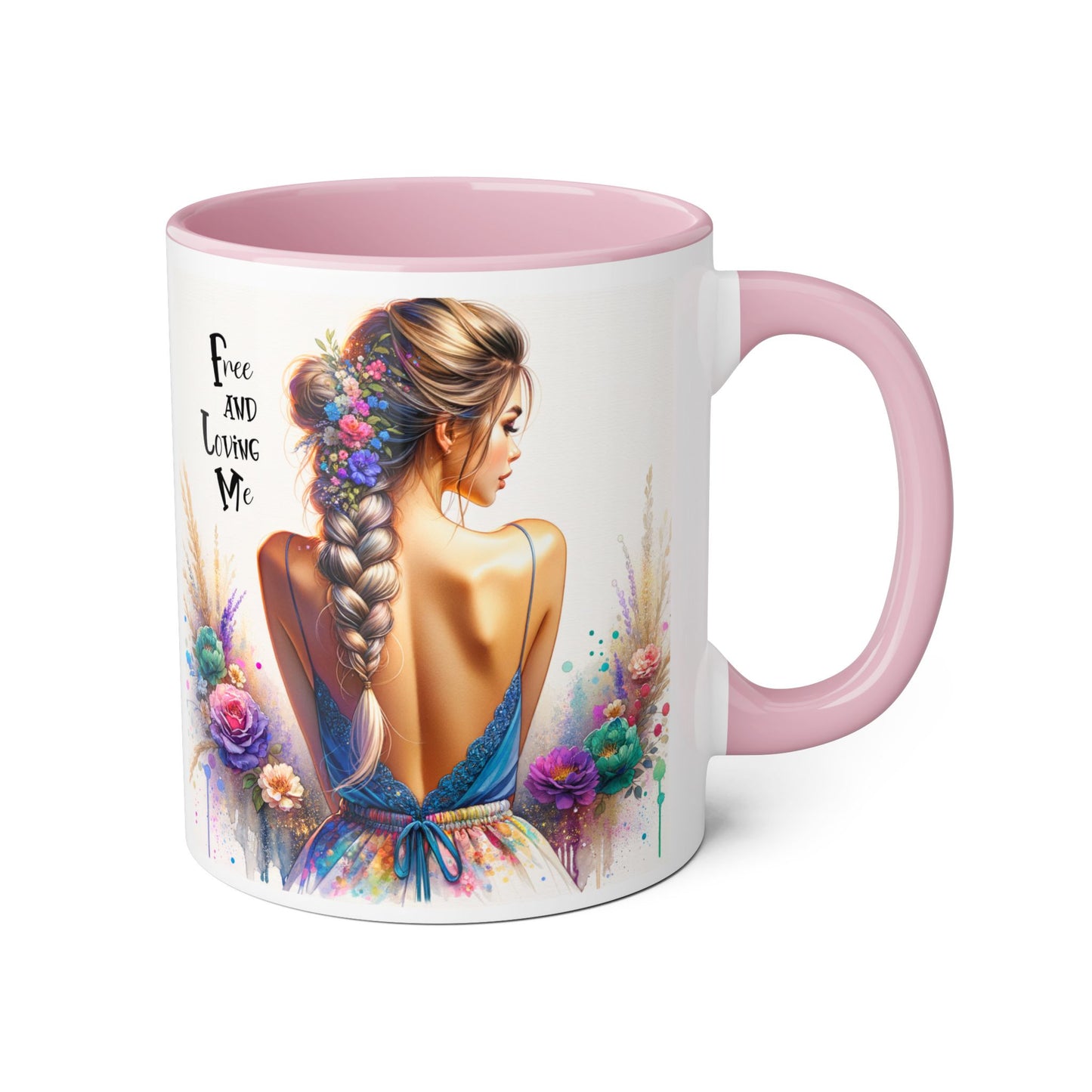 Free and Loving Me Floral Freedom Accent Mug - Inspirational Coffee Cup, Gift for Her, Artist Mug, Tea Lover's Cup, Home Decor