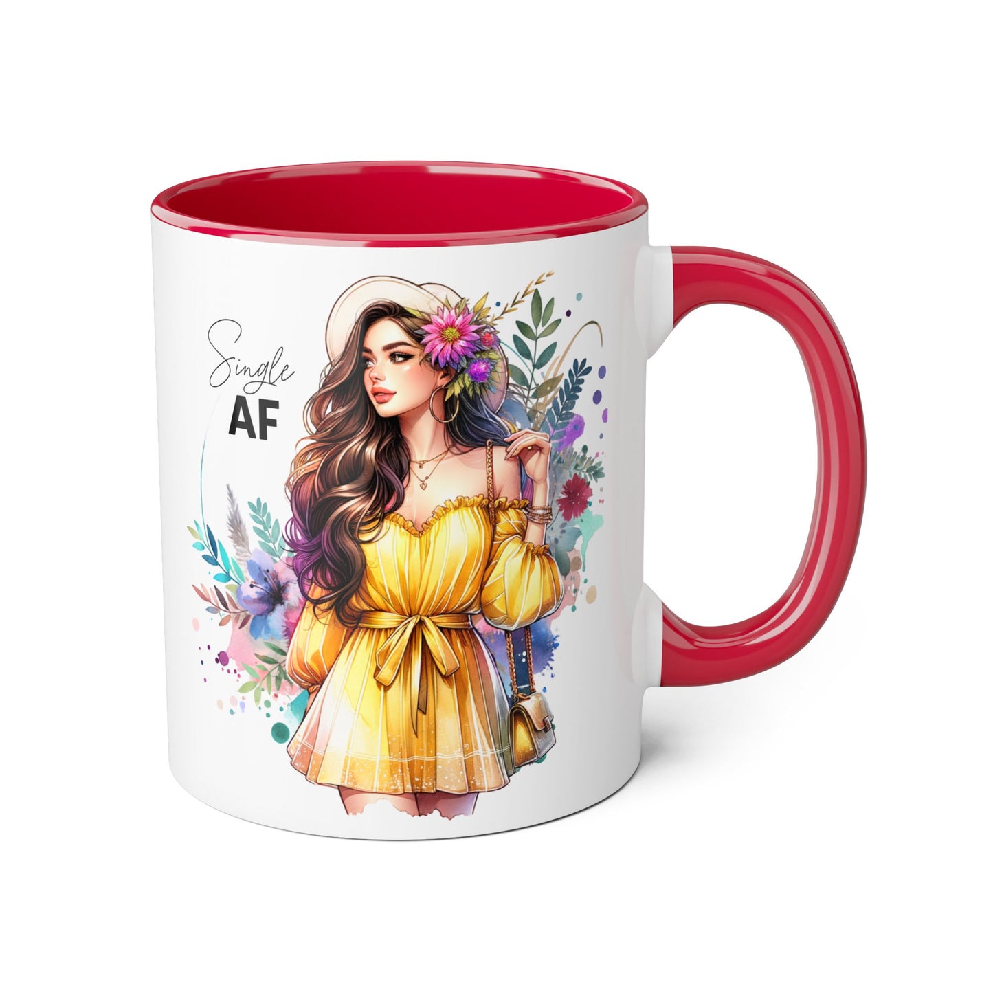 Single AF Floral Accent Mug - Perfect Gift for Singles, Cute Coffee Cup for Friends, Birthday or Self-Care Treat