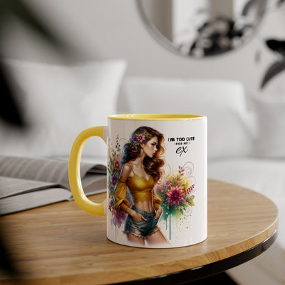 I'm Too Cute For My Ex Colorful Accent Mug with Floral Design, Unique Coffee Cup, Boho Chic Gift, Fun Ex Statement Mug, Artistic Drinking Mug, Cute Ceramic [...]