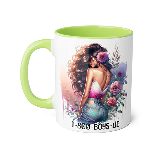 1-800-BOYS-LIE Floral Glam Accent Mug - 11oz Cool Coffee Cup for Stylish Sips, Perfect for Gifts, Parties, or Everyday Use