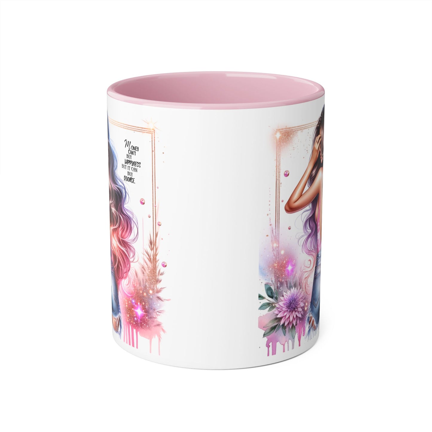 Money Can't Buy Happiness But It Can Buy Divorce Humoristic Gorgeous Floral Accent Mug, Inspirational Coffee Cup, Perfect Gift for Her, Girl Boss Mug, Motivational Drinkware