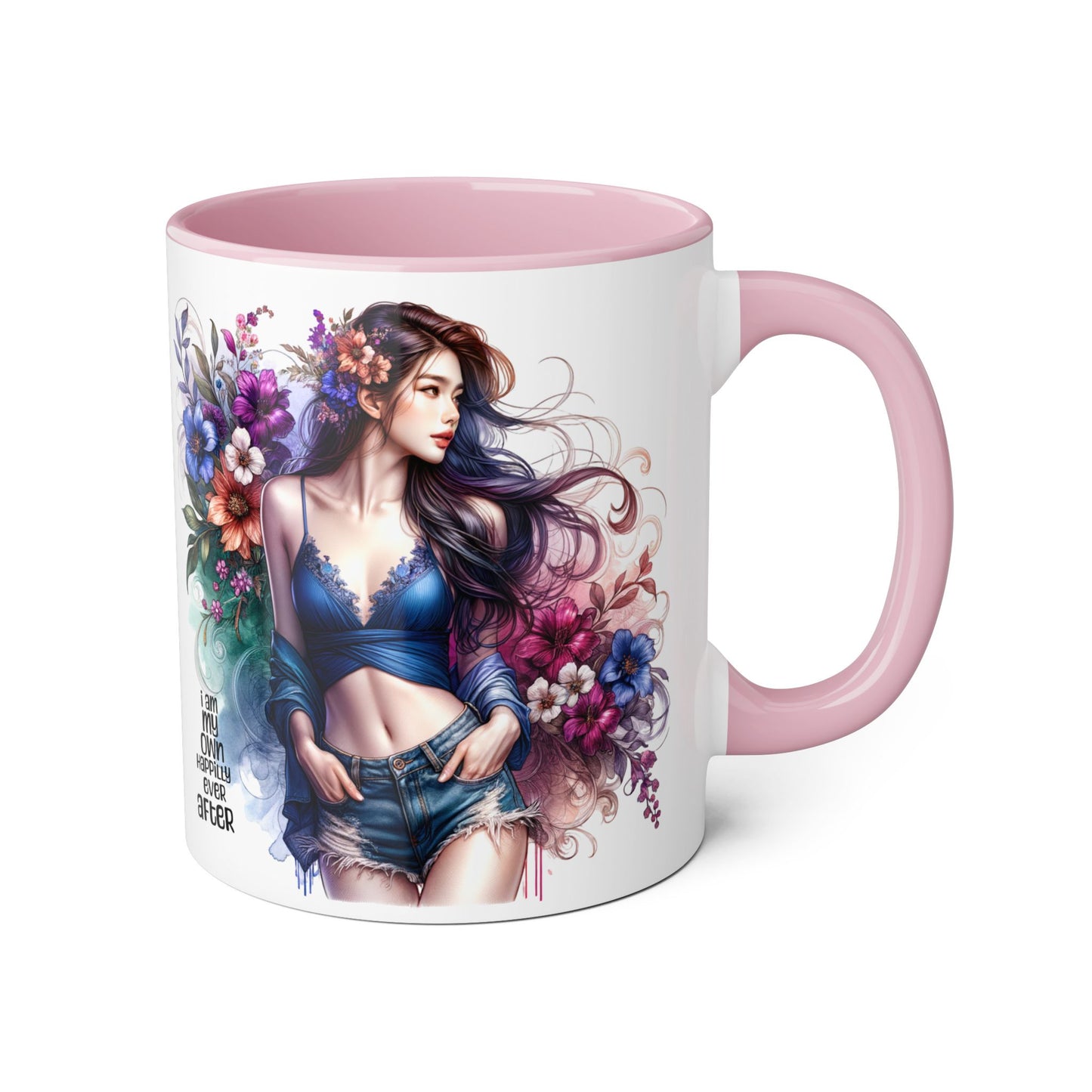 I Am My Own Happily Ever After Whimsical Floral Accent Mug - Perfect for Tea Lovers, Gift for Her, Custom Drinkware, Creative Home Decor, Inspirational Coffee Cup
