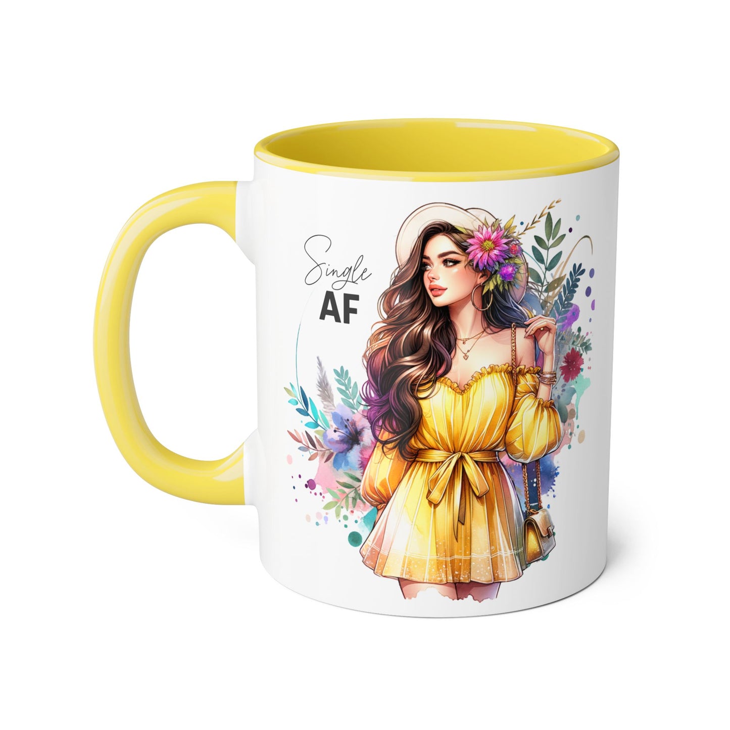 Single AF Floral Accent Mug - Perfect Gift for Singles, Cute Coffee Cup for Friends, Birthday or Self-Care Treat