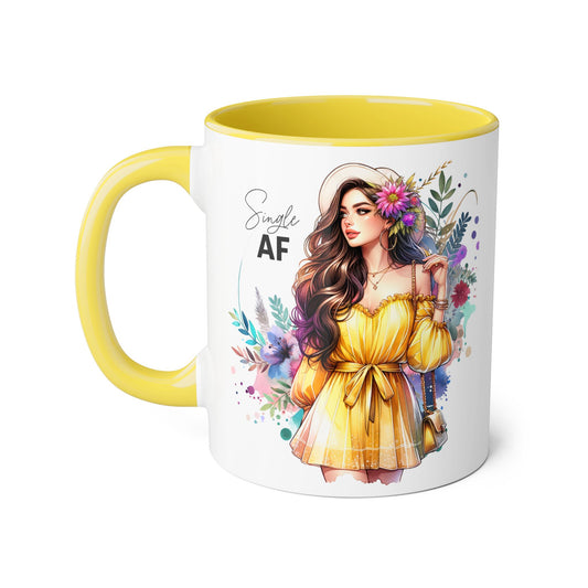 Single AF Floral Accent Mug - Perfect Gift for Singles, Cute Coffee Cup for Friends, Birthday or Self-Care Treat
