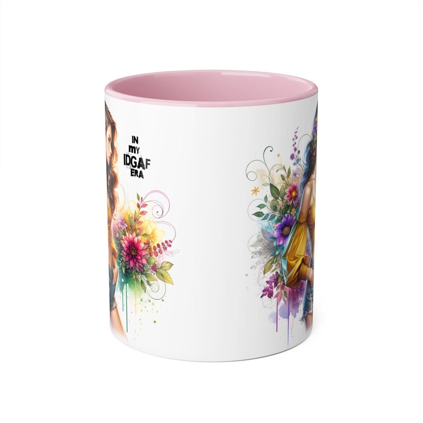 Edgy Floral Accent Mug, Inspirational Coffee Cup, Unique Gift for Her, IDGAF Mug, Boho Style Drinkware
