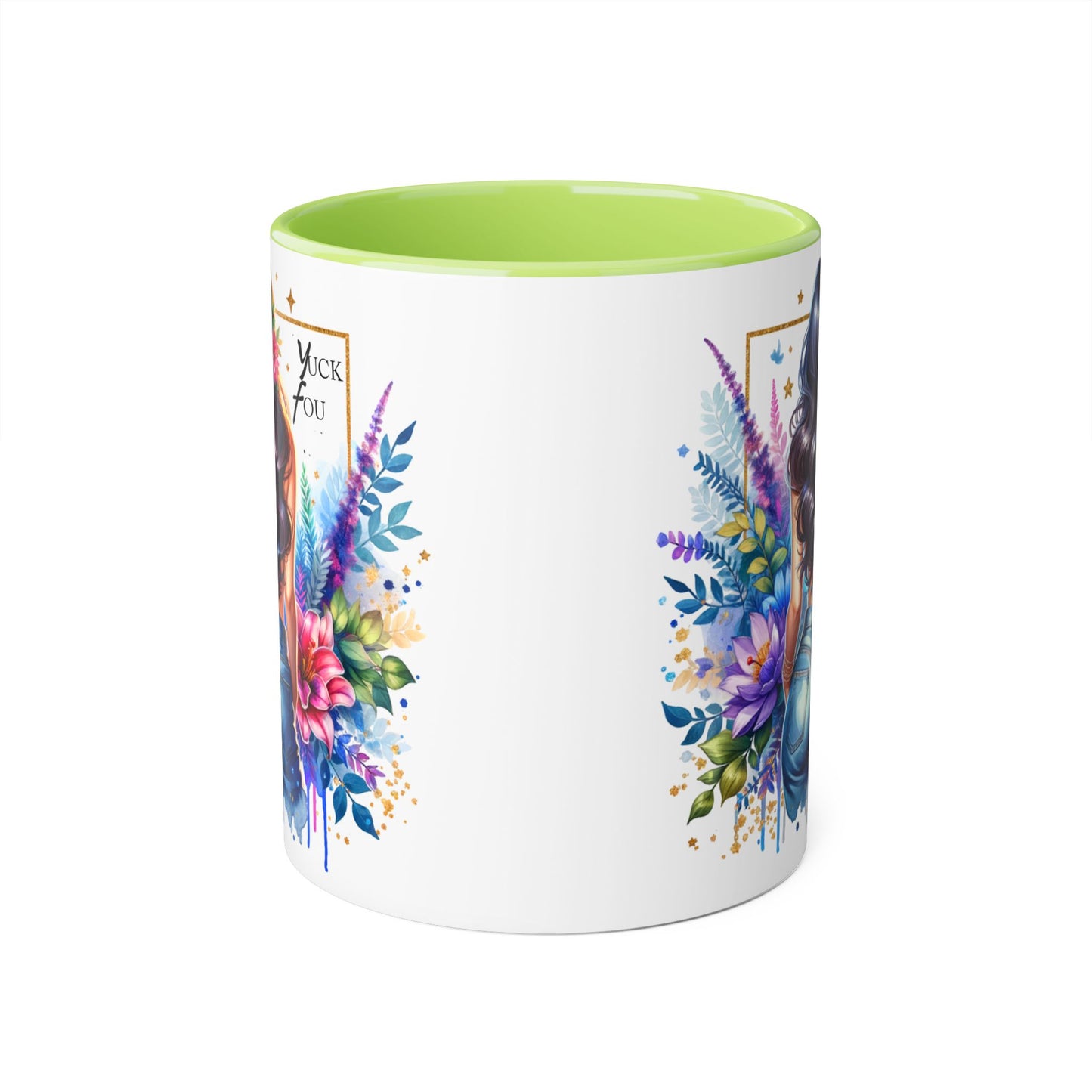 Yuck Fou Bohemian Floral Accent Mug, 11oz, Artistic Coffee Cup, Gift for Her, Stylish Drinkware, Home Decor, Unique Kitchen Accessories