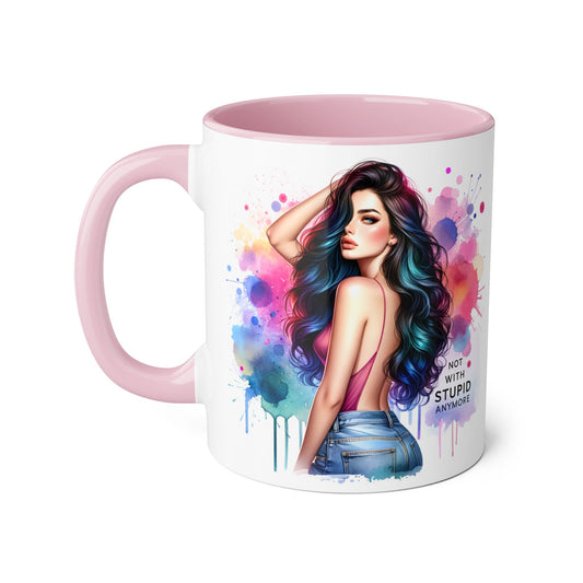 Not With Stupid Anymore Humoristic Colorful Motivational Accent Mug for Sassy Coffee Lovers, Birthday Gift, Inspirational Drinkware, Fun Home Decor
