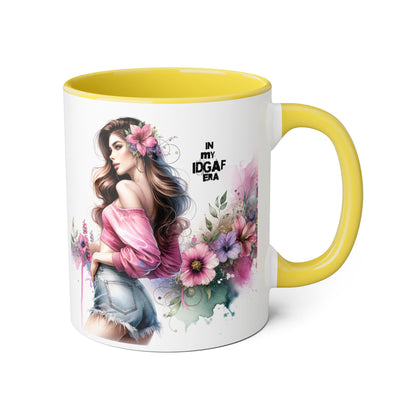 Chic Floral Accent Mug, In My IDGAF Era Coffee Cup, Gift for Her, Stylish Tea Mug, Fun Drinkware for Home & Office