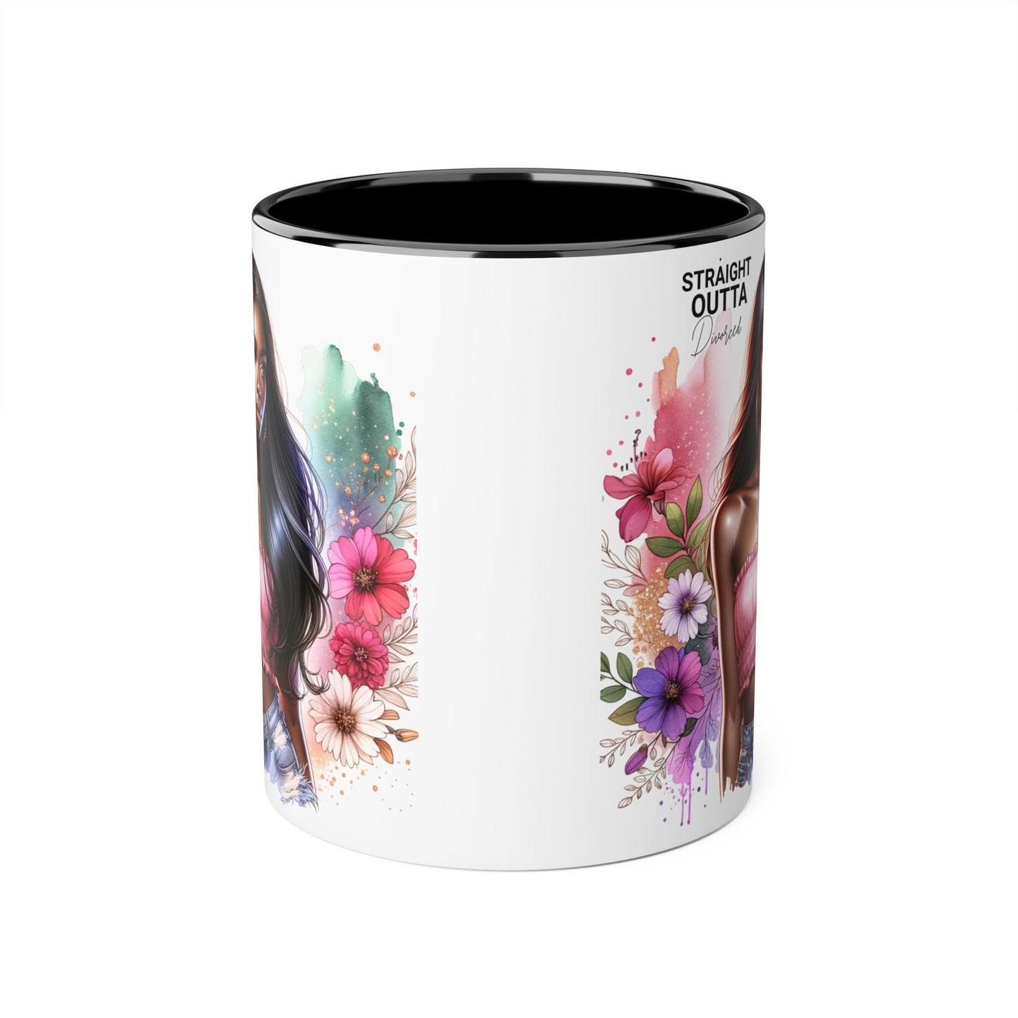 Straight Outta Divorced Humoristic Vibrant Accent Mugs, Gift for Her, Motivational Coffee Mug, Floral Design Mug, Unique Art Mug, Birthday Gift Idea, Home Decor