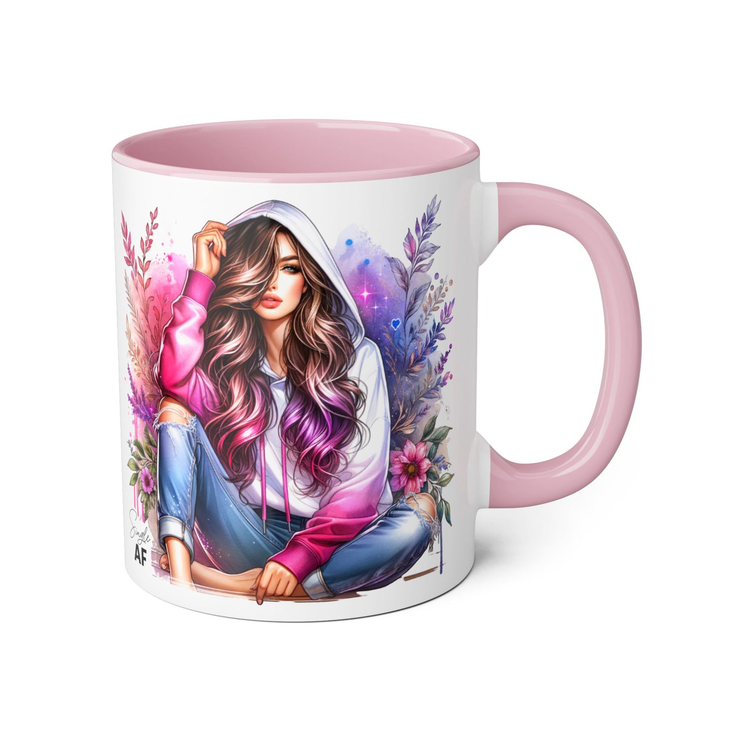 Single AF Stylish Accent Mugs for Coffee Lovers, Floral Art, Inspirational Gift, Appreciation Gift, Home Decor, Unique Mug Design