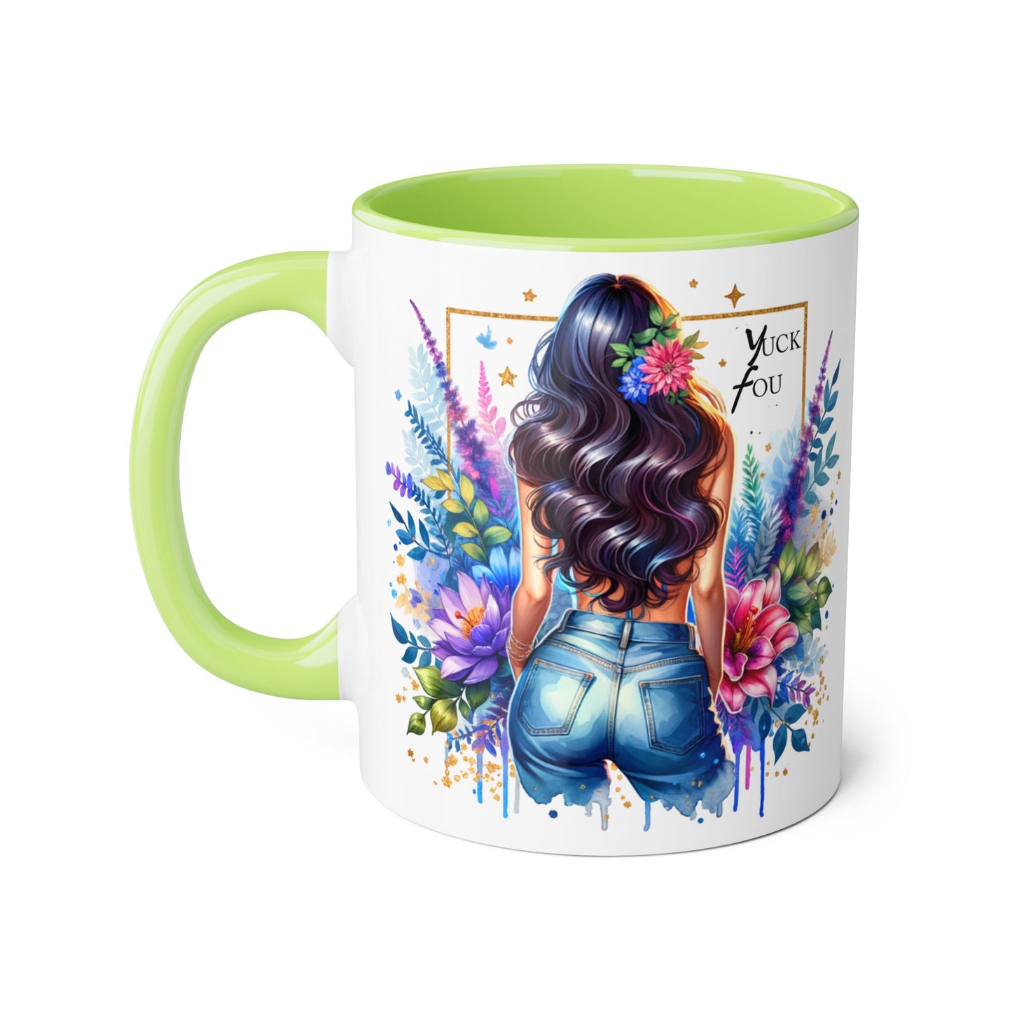 Yuck Fou Bohemian Floral Accent Mug, 11oz, Artistic Coffee Cup, Gift for Her, Stylish Drinkware, Home Decor, Unique Kitchen Accessories