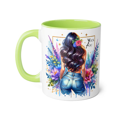 Yuck Fou Bohemian Floral Accent Mug, 11oz, Artistic Coffee Cup, Gift for Her, Stylish Drinkware, Home Decor, Unique Kitchen Accessories