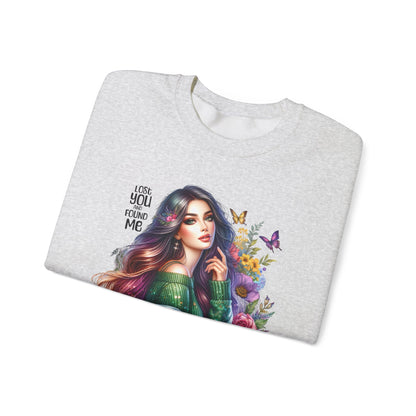 Lost You And Found Me Bohemian Floral Crewneck Sweatshirt, Cozy Graphic Sweatshirt, Gift for Her, Unique Art Pullover, Spring Fashion Crew