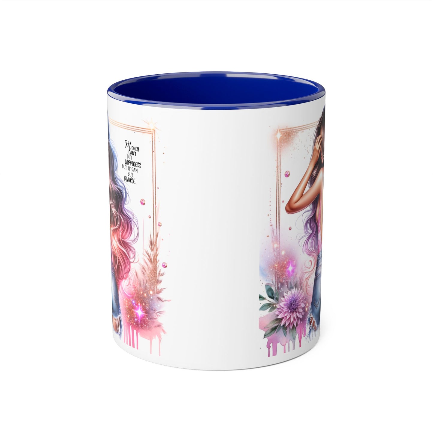 Money Can't Buy Happiness But It Can Buy Divorce Humoristic Gorgeous Floral Accent Mug, Inspirational Coffee Cup, Perfect Gift for Her, Girl Boss Mug, Motivational Drinkware