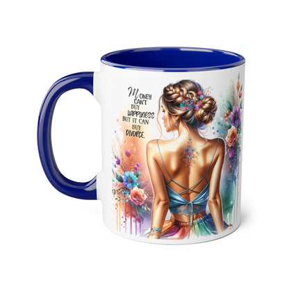 Money Can't Buy Happiness But It Can Buy Divorce Humoristic Elegant Floral Accent Mug, Inspirational Coffee Cup, Gift for Her, Self-Love Decor, Motivational Tea Mug