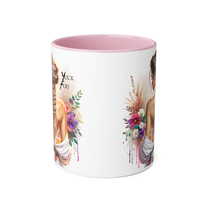 Bohemian Accent Mug with Floral Design, Yuck Fou  Coffee Cup, Unique Gift for Her, Inspirational Mug, Art Lover's Drinkware