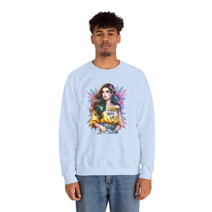 1-800-Boys-Lie Colorful Graphic Crewneck Sweatshirt - 'Boys Lie' Design, Unisex Sweatshirt, Trendy Gift, Casual Wear, Comfortable Outfit