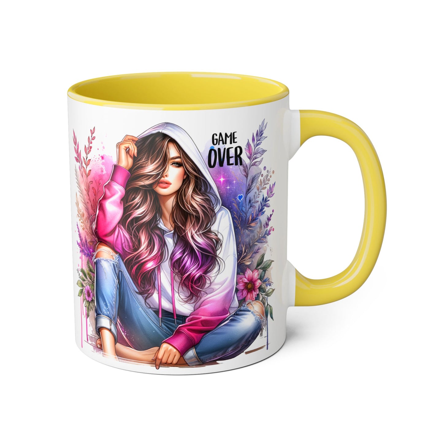 Stylish Gamer Mug, Game Over Coffee Cup, Floral Art Drinkware, Cute Gift for Gamers, Trendy Ceramic Tea Mug