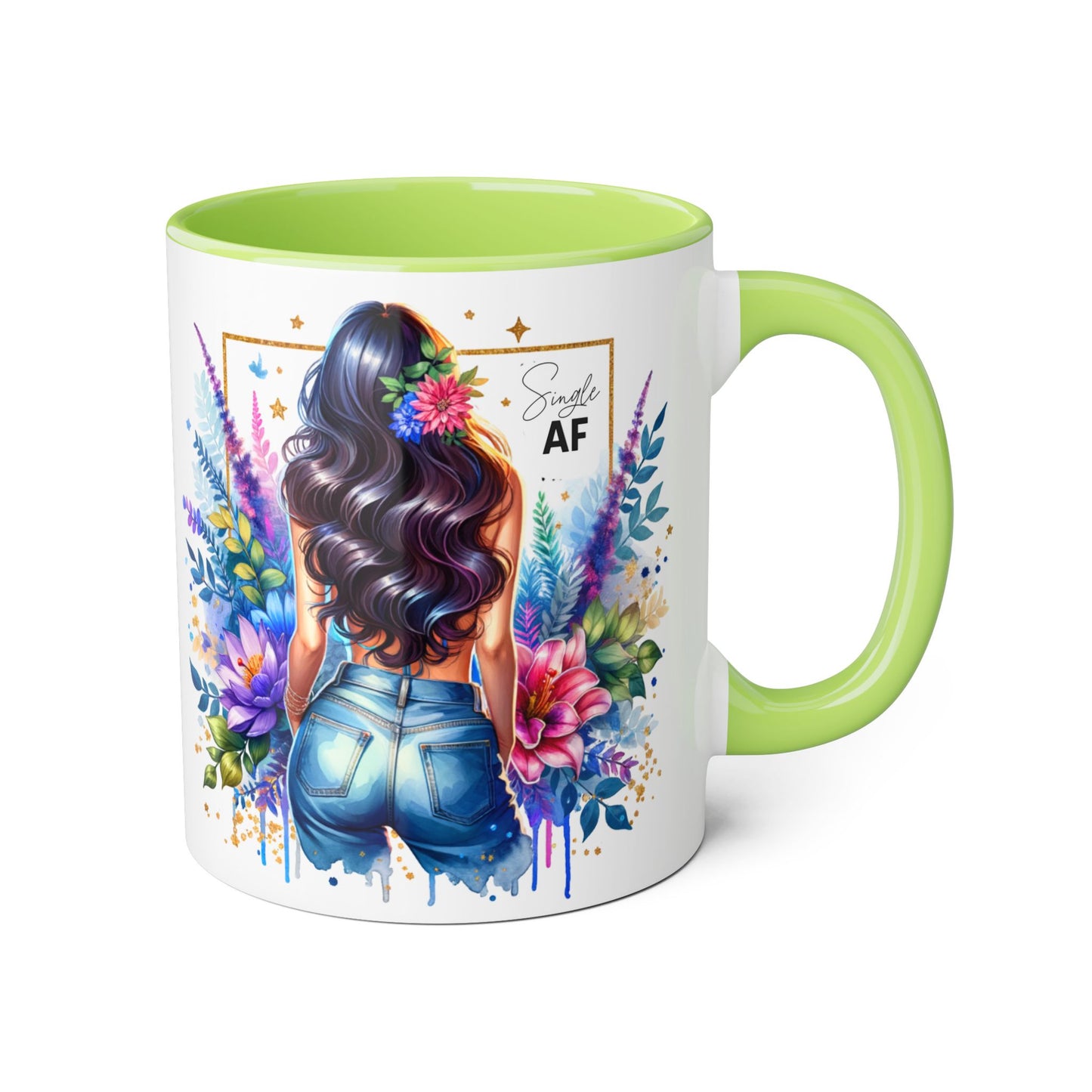 Single AF Vibrant Floral Accent Mug, Coffee Cup for Her, Gift for Friends, Inspirational Kitchen Decor, Unique Art Mug, Stylish Drinkware