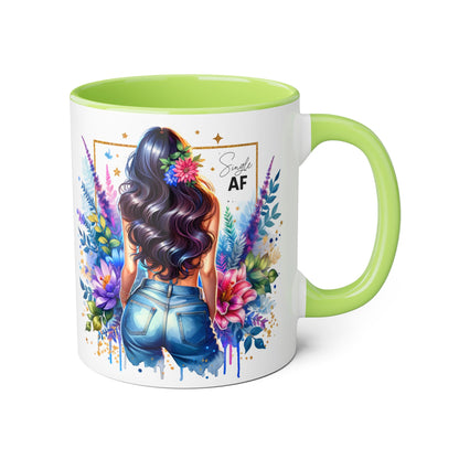 Single AF Vibrant Floral Accent Mug, Coffee Cup for Her, Gift for Friends, Inspirational Kitchen Decor, Unique Art Mug, Stylish Drinkware
