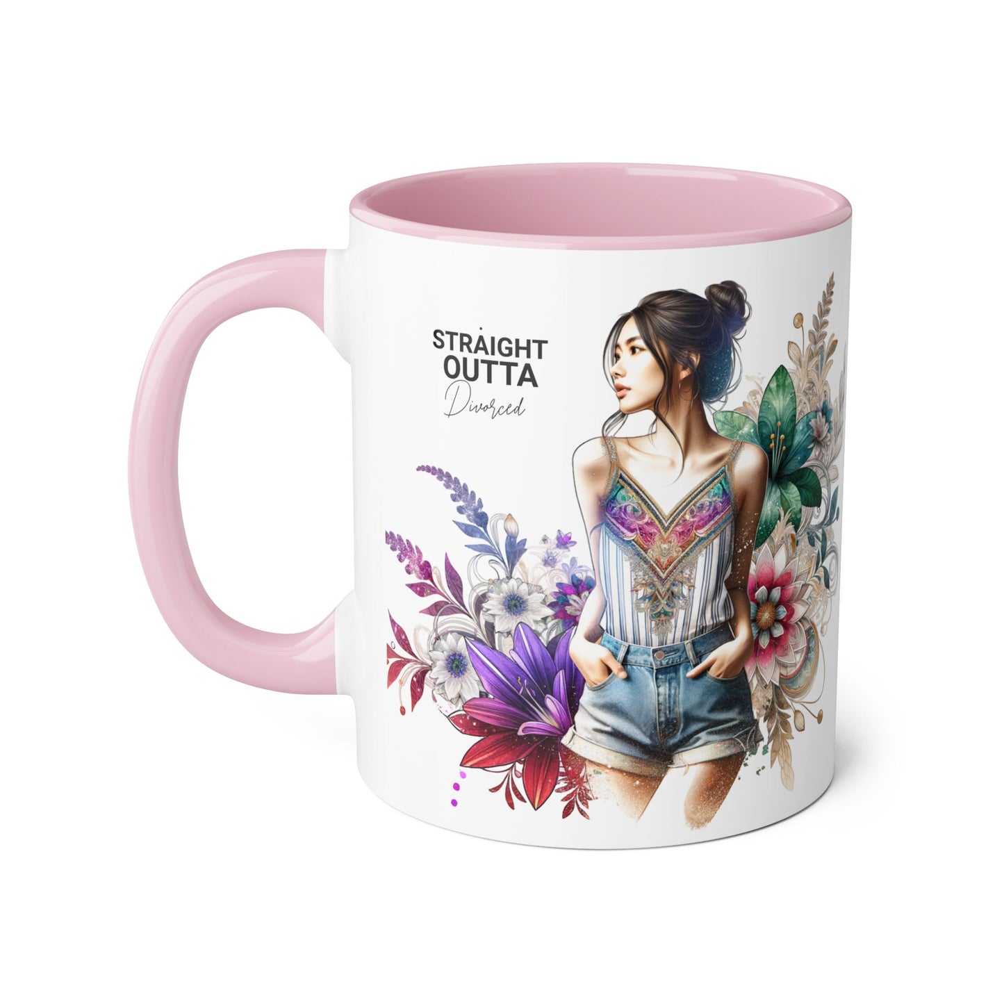 Straight Outta Divorced Humoristic Vibrant Accent Mugs, 11oz - Perfect for Gifts, Home Decor, Coffee Lovers, Birthdays, and Celebrations