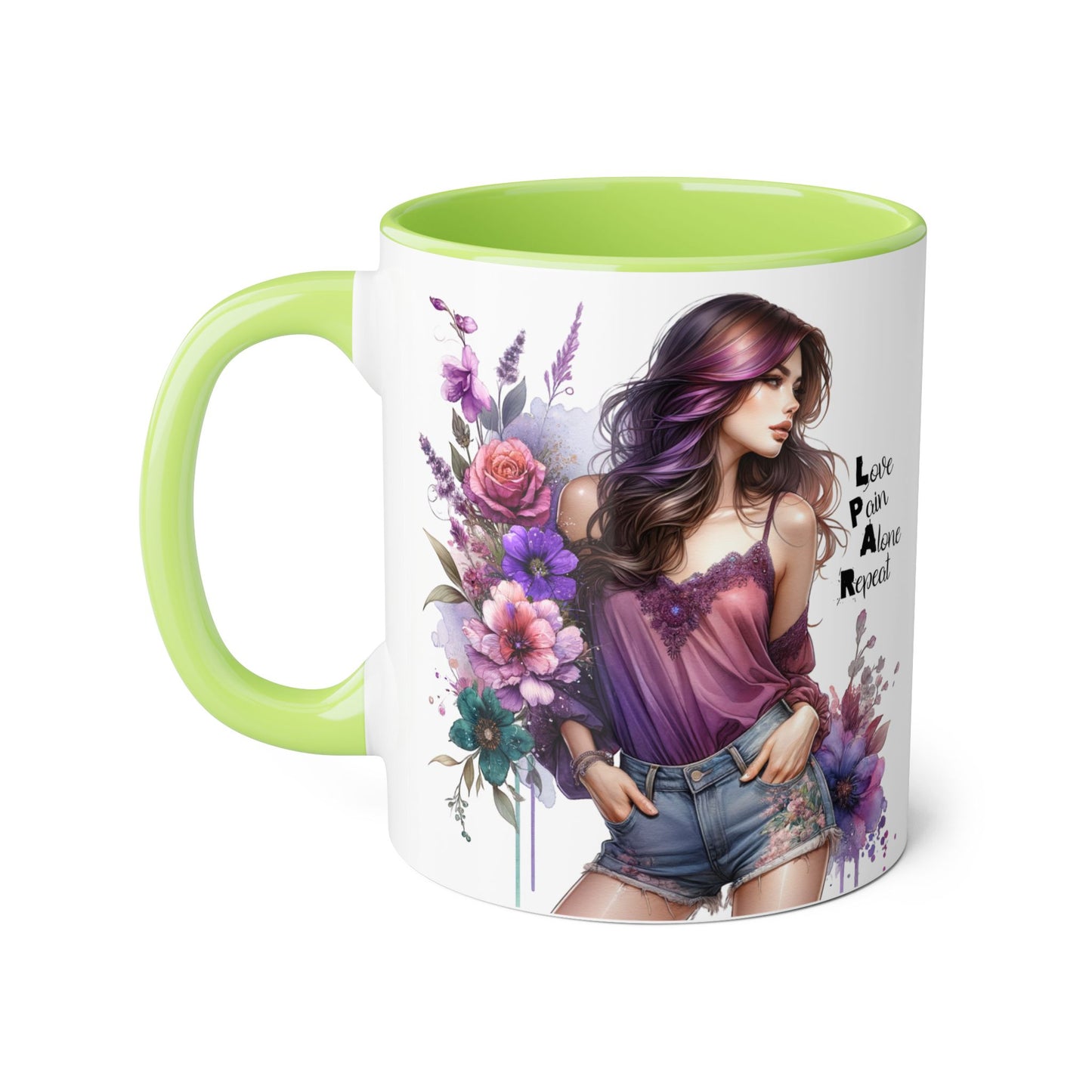 Bohemian Floral Accent Mug | Love Pain Alone Repeat Gift for Her, Inspirational Coffee Cup, Unique Home Decor, Art Mug