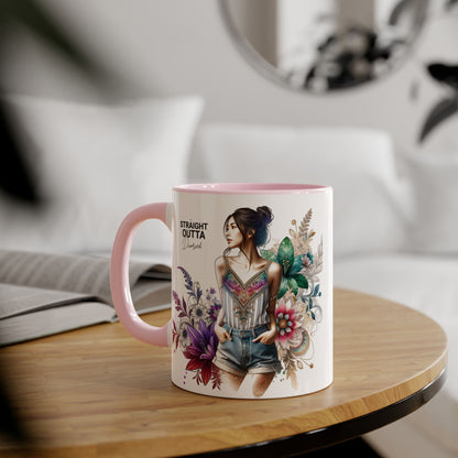 Straight Outta Divorced Humoristic Vibrant Accent Mugs, 11oz - Perfect for Gifts, Home Decor, Coffee Lovers, Birthdays, and Celebrations