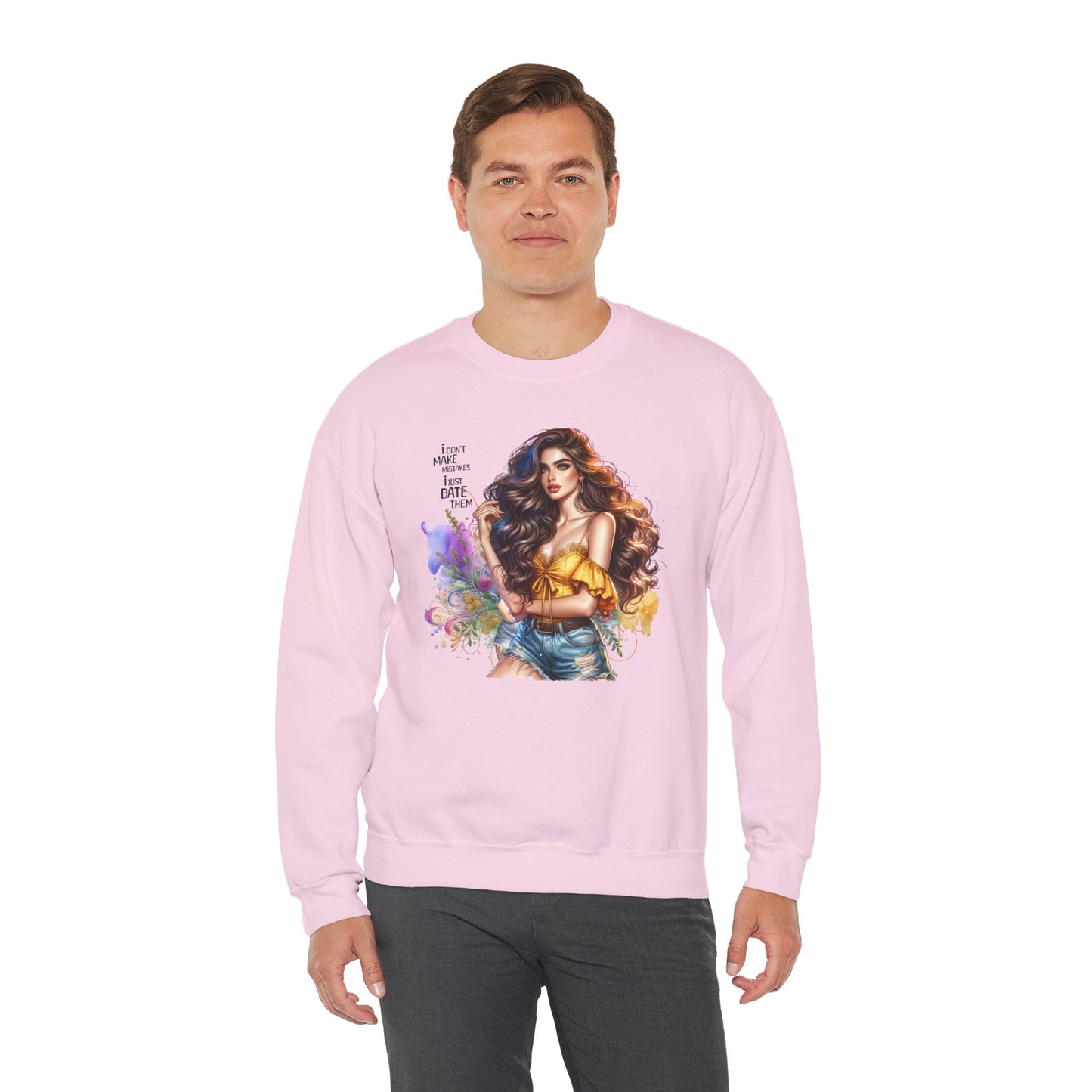 I Don`t  Make Mistakes, I Just Date Them Artistic Crewneck Sweatshirt - Perfect for Casual Outings, Gifts, Festivities, and Everyday Comfort, Featuring Colorful Designs