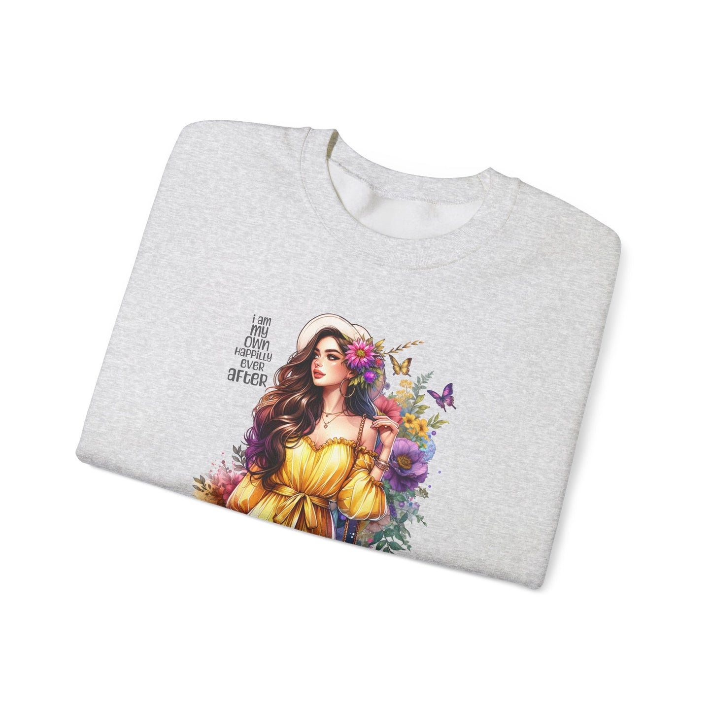 I Am My Own Happily Ever After  Floral Goddess Crewneck Sweatshirt - Boho Chic, Cozy Style, Perfect for Spring, Gift for Her, Casual Wear, Everyday Comfort
