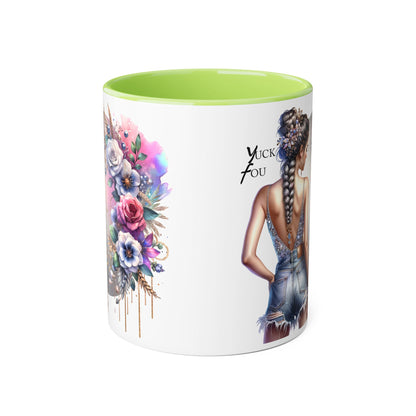 Yuck Fou Boho Floral Accent Mug, 11oz | Artistic Coffee Cup, Gift for Her, Stylish Drinkware, Home Decor, Mother's Day Present