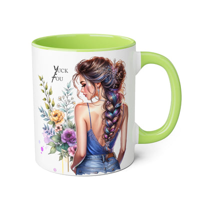 Yuck Fou Floral Inspirational Accent Mug, 11oz Coffee Cup, Gift for Her, Motivational Quote Beverage Holder, Rustic Home Decor