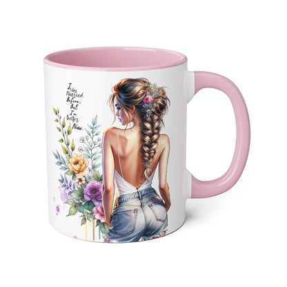 I Was Married Before But I'm Better Now Elegant Floral Accent Mug, Perfect Gift for Tea Lovers, Inspirational Coffee Cup for Her, Unique Home Decor, Sister's Birthday Gift