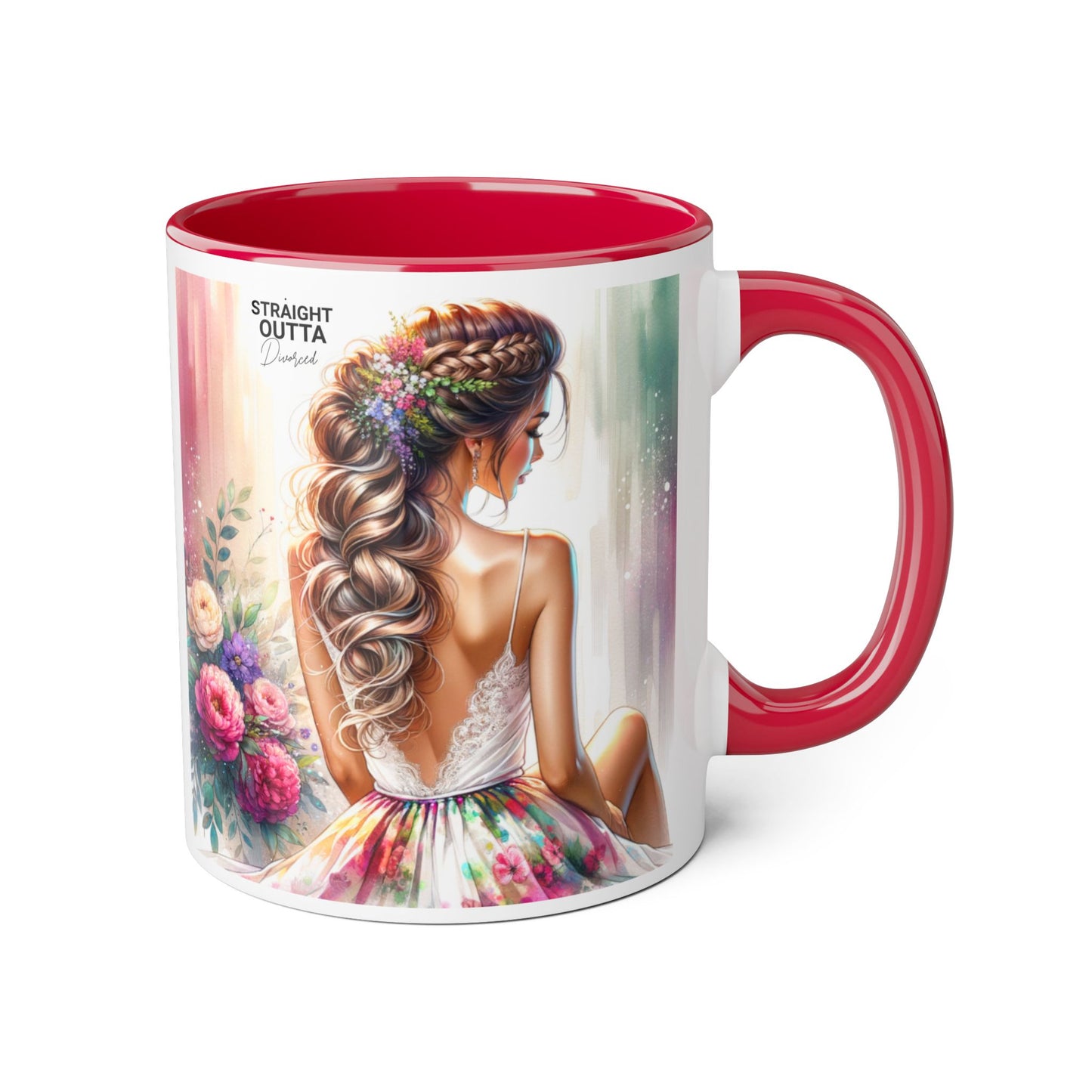 Straight Outta Divorced Humoristic Elegant Floral Accent Mug, Artistic Coffee Cup, Gift for Her, Home Decor, Tea Lover's Mug, Birthday Gift Idea, Wedding Favor