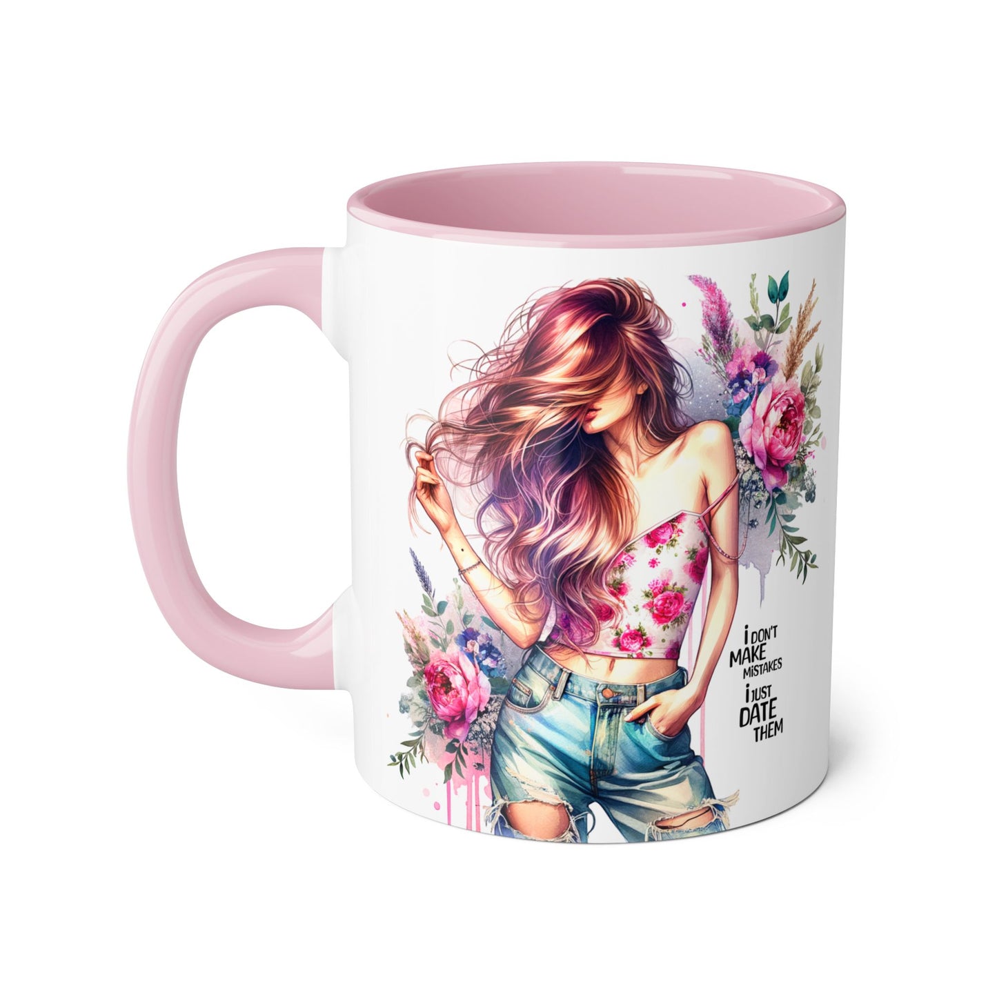 I Don't Make Mistakes, I Date Them Bohemian Floral Accent Mug, 11oz - Perfect Gift for Women, Art Lover Mug, Cute Coffee Cup, Birthday Gift, Home Decor