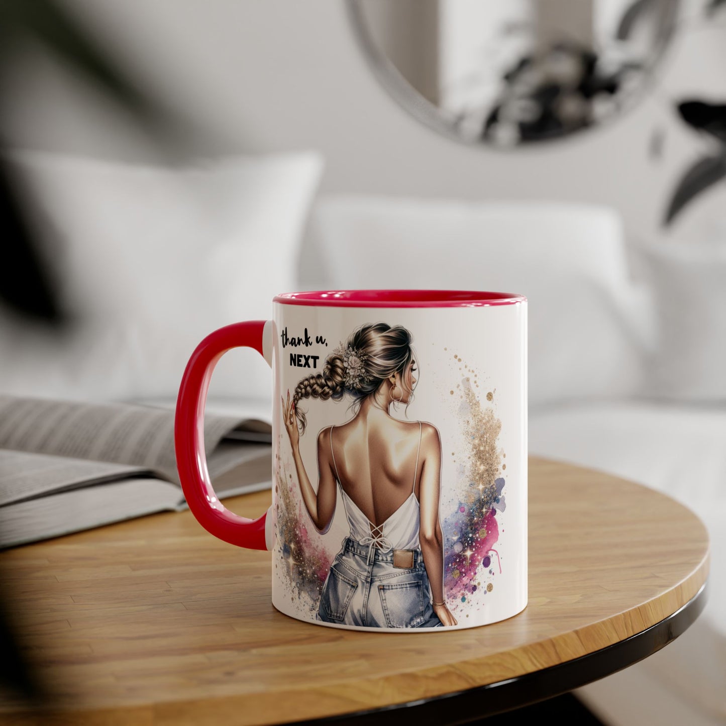 Chic Gratitude Coffee Mug, Thank U Next Mug, Inspirational Gift, Black Handle Accent Mug, Feminine Decor, Coffee Lovers Gift