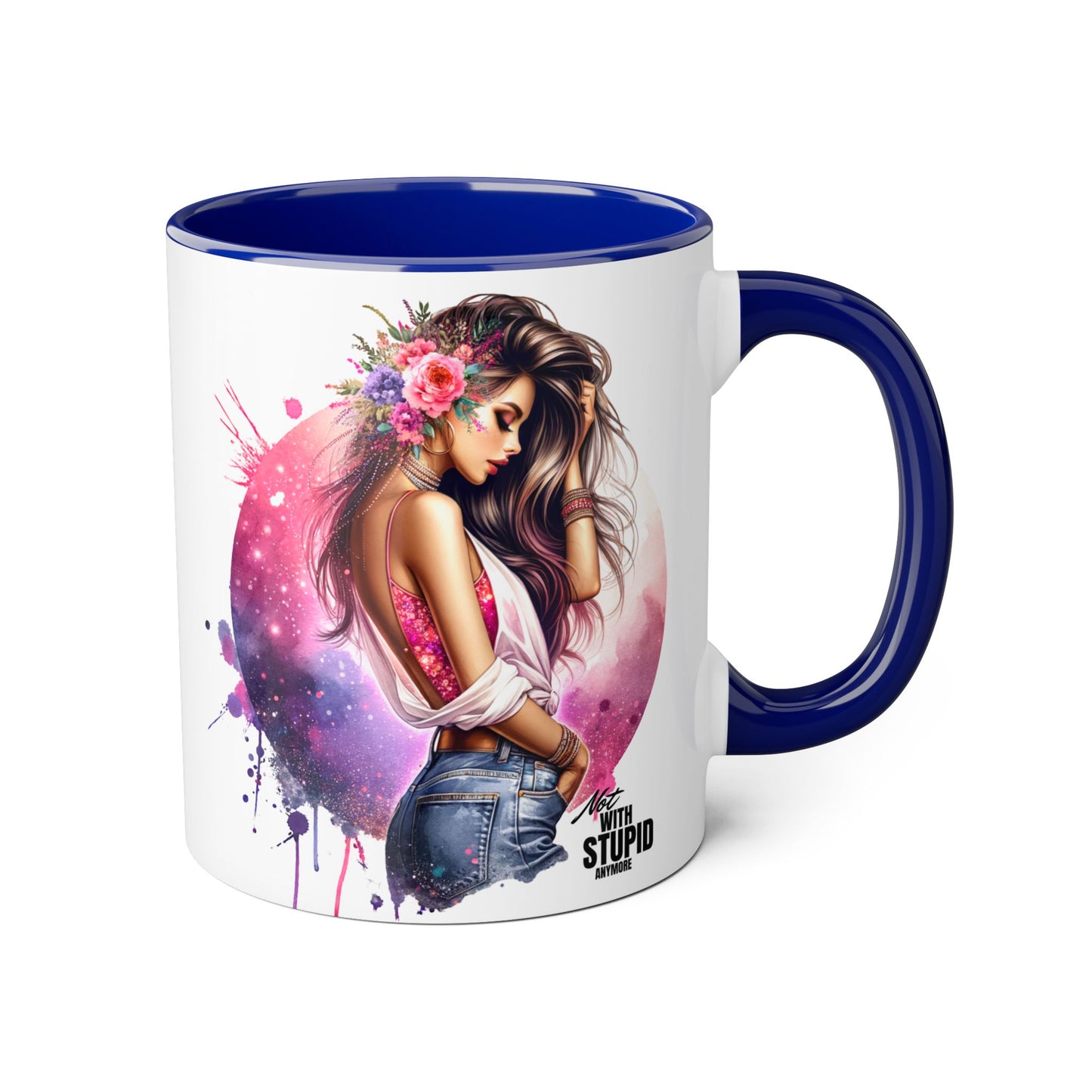 Not With Stupid Anymore Humoristic Artistic Accent Mug - Unique Drinkware for Art Lovers, Perfect Gift for Birthdays, Holidays, or Just Because