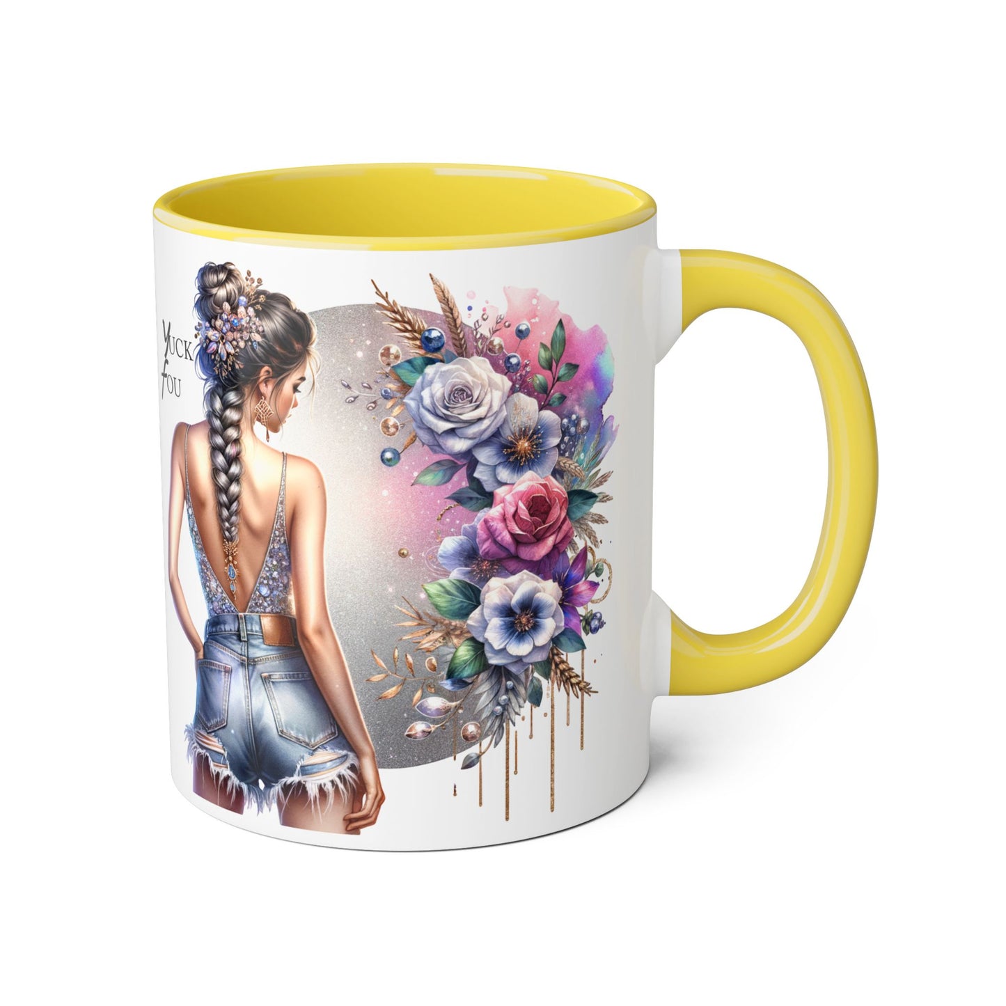 Yuck Fou Boho Floral Accent Mug, 11oz | Artistic Coffee Cup, Gift for Her, Stylish Drinkware, Home Decor, Mother's Day Present