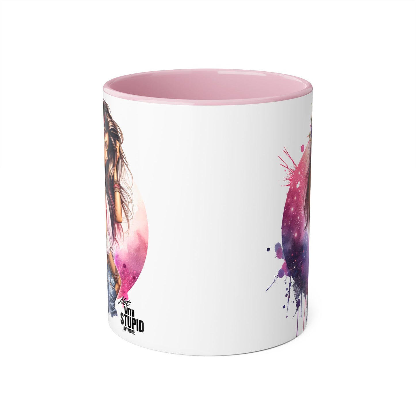 Not With Stupid Anymore Humoristic Artistic Accent Mug - Unique Drinkware for Art Lovers, Perfect Gift for Birthdays, Holidays, or Just Because